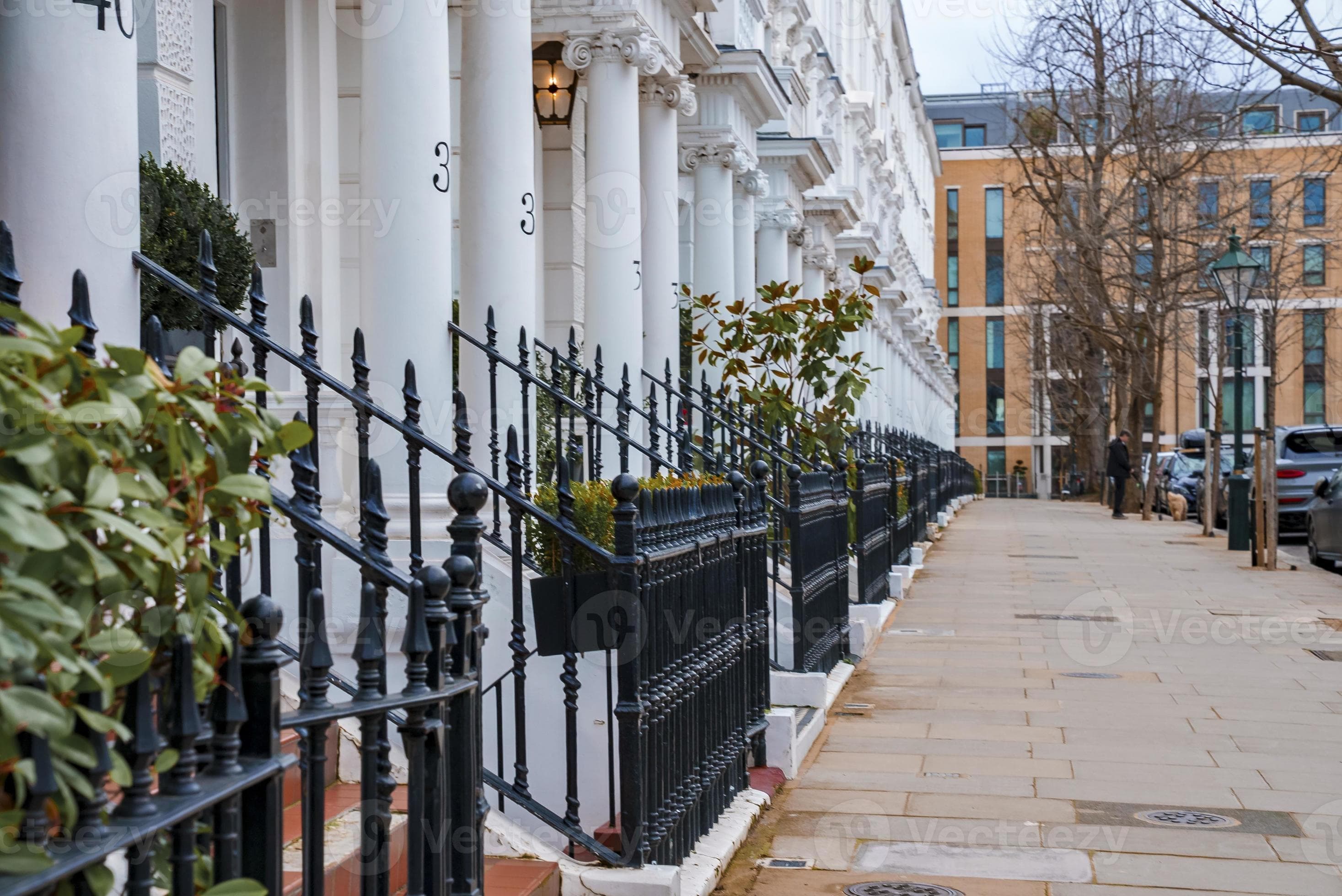 Row of white Edwardian houses in Kensington, London